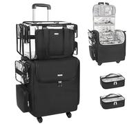 Relavel Rolling Makeup Train Case, Hairstylist Traveling Bag with 4 Wheels, Heat Insulation Full Layer, Adjustable Dividers, Hair Tools and Cosmetics Storage Organizer, Black-large clear makeup bag