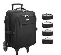 Relavel Rolling Makeup Train Case with 2 Big Wheels, Professional Makeup Artist Backpack with Adjustable Dividers & 4 Small Bags, Portable Make Up Travel Organizer Makeup Case for Daily Use, Black