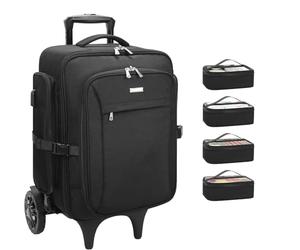 Relavel Rolling Makeup Train Case with 2 Big Wheels, Professional Makeup Artist Backpack with Adjustable Dividers & 4 Small Bags, Portable Make Up Travel Organizer Makeup Case for Daily Use, Black