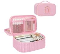 Relavel Small Travel Makeup Bag, Initial Pink Make Up Pouch with Brush Compartment, Personalized Toiletry Cosmetic Bag for Women Mom Daughter Sister Friends Girls Gifts- Pink O