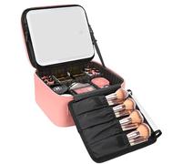 Relavel Travel Makeup Bag with LED Mirror Portable Travel Makeup Organizer 3 Colors Adjustable Brightness Waterproof Cosmetic Bag with Removable Dividers Makeup Storage for