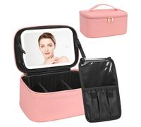 Relavel Travel Makeup Case with Led Mirror, 01-Pink, 0-Smaller (1 layer)