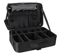 Relavel Travel Makeup Train Case Makeup Cosmetic Case Organizer Portable Artist Storage Bag with Adjustable Dividers for Cosmetics Makeup Brushes Toiletry Jewelry, A-Black, Medium, Medium Black Dual