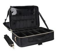 Relavel Travel Makeup Train Case Makeup Cosmetic Case Organizer Portable Artist Storage Bag with Adjustable Dividers for Cosmetics Makeup Brushes Toiletry Jewelry, Leather Black, L, Large Makeup Case