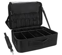 Relavel Travel Makeup Train Case Makeup Cosmetic Case Organizer Portable Artist Storage Bag with Adjustable Dividers for Cosmetics Makeup Brushes Toiletry Jewelry, Plastic Black, X- Large, Extra Large