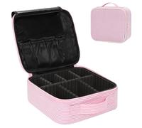 Relavel Travel Makeup Train Case Makeup Cosmetic Case Organizer Portable Artist Storage Bag with Adjustable Dividers for Cosmetics Makeup Brushes Toiletry Jewelry, Pink Pinstripe, A Small, Travel