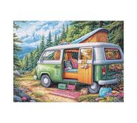 Relax And Challenge Yourself with Camper Van Flower Field Forest Camping Leisure Life 500 Piece Adult Puzzle Fun Stimulating And Perfect for Home 500 PCS（52×38cm）