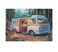 Relax And Challenge Yourself with Camper Van Picnic Table Forest Camping Leisure Life 300 Piece Adult Puzzle Fun Stimulating And Perfect for Home 300 PCS（40x28cm）