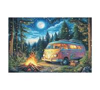 Relax And Challenge Yourself with Van Camping Moon Forest Wild Nature Rural Countryside Cozy 1000 Piece Adult Puzzle Fun Stimulating And Perfect for Home 1000 PCS（75x50cm）