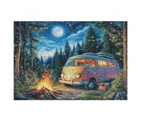 Relax And Challenge Yourself with Van Camping Moon Forest Wild Nature Rural Countryside Cozy 300 Piece Adult Puzzle Fun Stimulating And Perfect for Home 300 PCS（40x28cm）