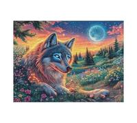 Relax And Challenge Yourself with Wolf Moon Mountain Forest Wildlife Wild Nature 500 Piece Adult Puzzle Fun Stimulating And Perfect for Home 500 PCS（52×38cm）