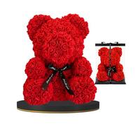 Relax And Elevate 38cm Large Red Rose Bear Birthday Gift for Women, Mother's Day Flower Bouquet, Rose Petals Teddy Bear Present, Artificial Flowers Bear Gift with Transparent Gift Box for Her