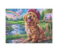 Relax And Enjoy Cocker Spaniel Easel Flower Field Cute Pet 500 Piece Adult Puzzle Fun Creative And Perfect for Hobby Enthusiasts 500 PCS（52×38cm）