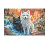 Relax And Enjoy Wolf Black White Cub Family Forest Wildlife 1000 Piece Adult Puzzle Fun Engaging And Perfect for Family 1000 PCS（75x50cm）