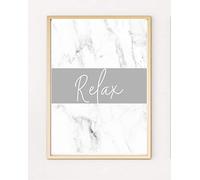 Relax Bathroom Bedroom Bath Grey and White Marble Typography A4 Poster Print PO461