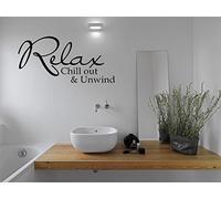 Relax Chill Out and Unwind Wall Art Sticker Quote Vinyl Transfer PVC Transfer Colour Deep Navy Blue Size Small 57cm Wide x 29cm high