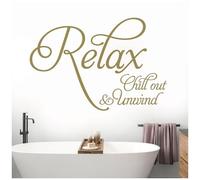 Relax, Chill Out, Unwind - Bathroom, Spa Wall Quote, Decal Wall Art Sticker [Large] [Gold]