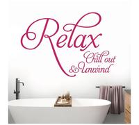 Relax, Chill Out, Unwind - Bathroom, Spa Wall Quote, Decal Wall Art Sticker [Large] [Magenta]
