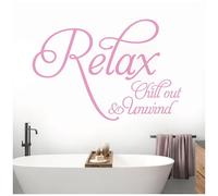Relax, Chill Out, Unwind - Bathroom, Spa Wall Quote, Decal Wall Art Sticker [Large] [Pink]