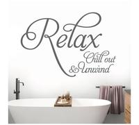 Relax, Chill Out, Unwind - Bathroom, Spa Wall Quote, Decal Wall Art Sticker [XLarge] [Dark Grey]