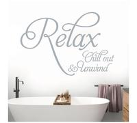Relax, Chill Out, Unwind - Bathroom, Spa Wall Quote, Decal Wall Art Sticker [XLarge] [Silver]