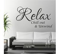 Relax Chill Out Unwind Quote Wall Art Sticker 100cm (w) x 56cm (h) LV86, Please state colour on purchase otherwise black will be sent