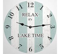 Relax It'S Lake Time - Striped Light Blue Round Wall Clock Arabic Numerals Frameless Wall Clock Non-Ticking Clocks Decorative For Home Kitchen Living Room 25Cm