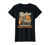 Relax Nothing is Under Control Chill Raccoon Value Graphic T-Shirt, Women, Black, XL