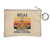 Relax Nothing is Under Control Sloth Meditation Key Chain Coin Purse Beige