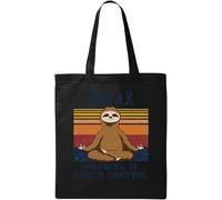 Relax Nothing is Under Control Sloth Meditation Natural Ecological Cotton Tote Bag Black