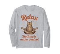 Relax Nothing is Under Control Zen Tabby Cat Graphic Long Sleeve T-Shirt