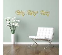 RELAX REFRESH REVIVE quote with flowers, wall art sticker decal for beauty salon, spa, home, GOLD (METALLIC), 58x12 cm