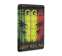 Relax Reggae Music Grounge Palm Trees On Black Slim Minimalist Wallet, Front Pocket RFID Blocking Leather Credit Card Holder, Case Protector Covers for Men Women