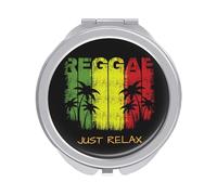 Relax Reggae Music Palm Trees On Black Folding Make Up Mirror, Compact 2X/1X Magnification Mirror, Women Portable Travel Makeup Mirror 2.4 x 2.4 inch