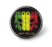 Relax Reggae Music Palm Trees On Black Round Brooch Pin, Unisex Smooth Surface Lapel Tie Pin, Lightweight Badge Jewelry Crafts Decor for Costume Accessory Men Women