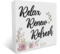 Relax Renew Refresh Funny Bathroom Floral Wood Box Sign Rustic Farmhouse Bathroom Toilet Laundry Room Decor 5x5 inch