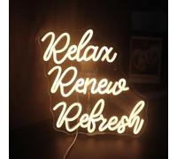 "Relax Renew Refresh" Warm White Neon Sign for Spa Yoga Room - Dimmable LED Wall Art for Bathroom Bedroom Bar Home, Gift for Self Care