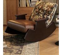 Relax Rocking Chair,Vintage Upholstered Armchair with Adjustable Backrest,Comfortable Adult Reading Chair for Home Office Bedroom,Waxed Leather Seat with Fabric Backrest A