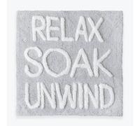 Mooky Mats Relax Soak Unwind Tufted Square Bath Mat Non Slip - 60 x 60cm Slogan Shower Mat (Grey/White)