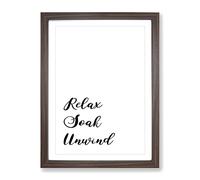 Relax Soak Unwind Typography Quote Framed Wall Art Print, Ready to Hang Picture for Living Room Bedroom Home Office Décor, Walnut A3 (34 x 46 cm)