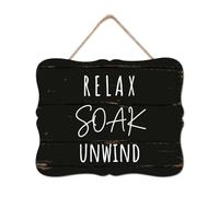 Relax Soak Unwind Wood Sign Wall Plaque Sayings Lettering Hanging Sign Rustic Wall Art Home Decor for Home Laundry Room Kitchen Bedroom Housewarming Gift 8x10in