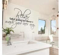 Relax Take A Long Hot Shower and Wash Your Cares Away Wall Decal Sticker Bathroom Shower Room Home Decor,Black,56cmwidex33cmhigh