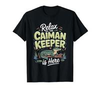 Relax the Caiman Keeper is Here Reptile Exotic Pet Value Graphic T-Shirt, Men, Black, L