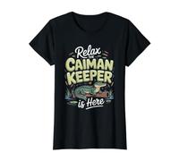 Relax the Caiman Keeper is Here Reptile Exotic Pet Value Graphic T-Shirt, Women, Black, XL