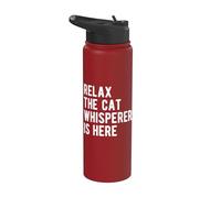 Relax The Cat Whisperer is Here Quote Funny Saying Stainless Steel Insulated Water Bottle