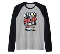 Relax the Skip is Here Curling Player Winter Raglan Baseball Tee