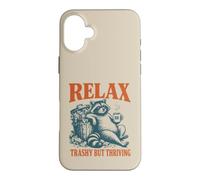 Relax Trashy But Thriving Funny Raccoon Humor Coffee Women Case for iPhone 16 Plus
