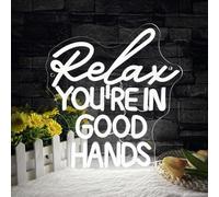 Relax You’re In Good Hands Neon Sign - Dimmable LED Hair Salon Neon Light, USB Powered for Barber Shop Decor & Home Decor, Gift for Salons, Offices, and Spa Owners(13 * 11.8in)