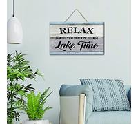 Relax You're On Lake Time Modern Wall Décor Wooden Plaque Sign 6x10 Inch Vertical Wall Art Wood Plaque with Sayings Home Decor for Living Room Office