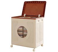 RELAX4LIFE 120L Laundry Hamper with Lid, Rolling Clothes Basket with Transparent Window & Built-in Handles, Plastic Dirty Clothes Cart for Living Room Bedroom Gym (White + Brown)